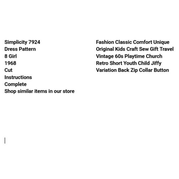 Vtg Simplicity 7924 Dress Pattern 8 Girl 1968 Variation Back Zip Collar Button - Picture 3 of 6